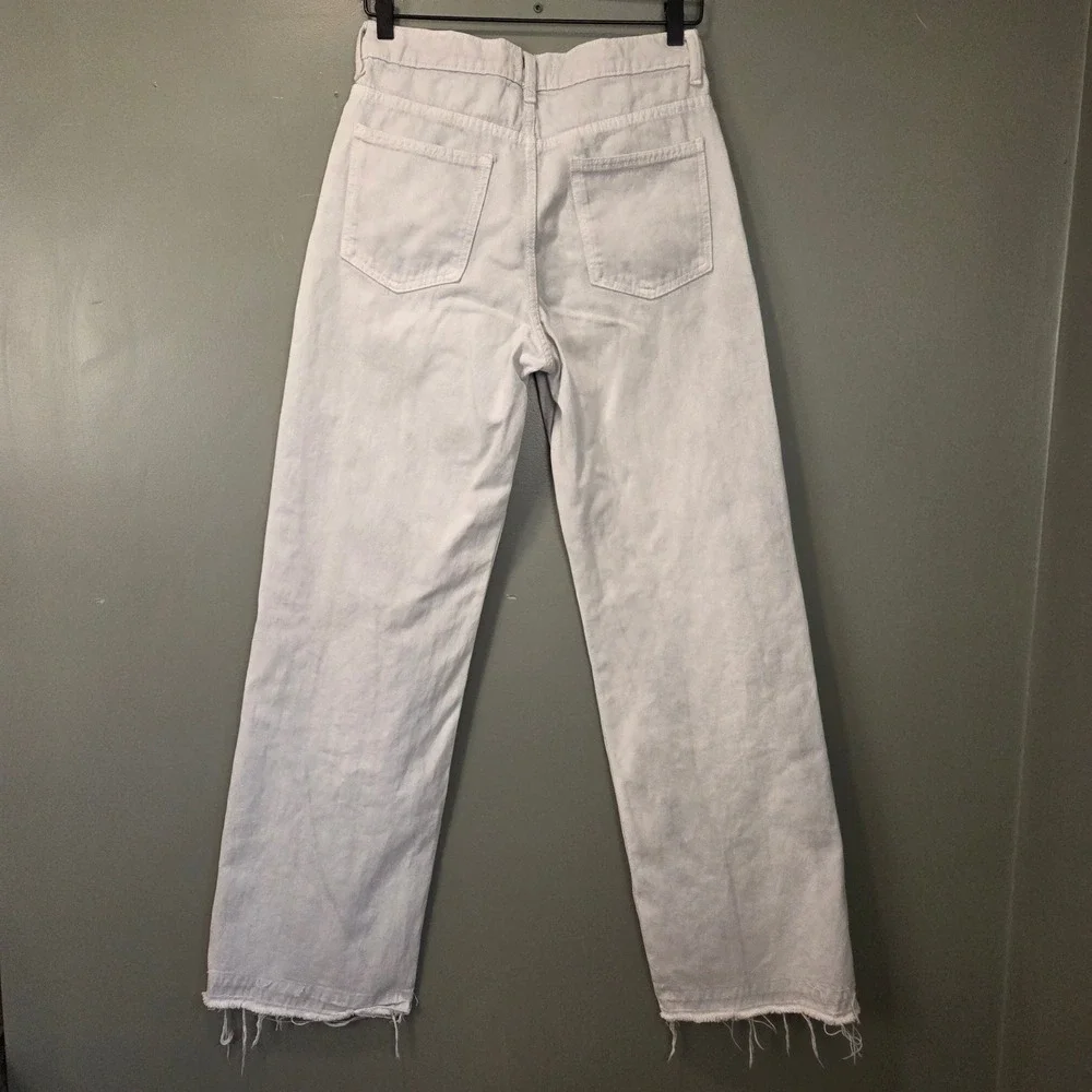 Zara Women's Straight Leg Jeans, Size US 4, Light Blue Off White, Frayed Hem